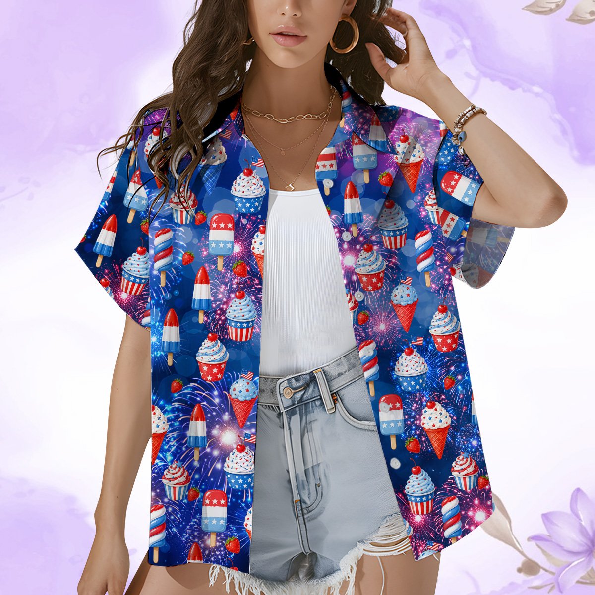 Detailed front view of the holiday hawaiian shirt