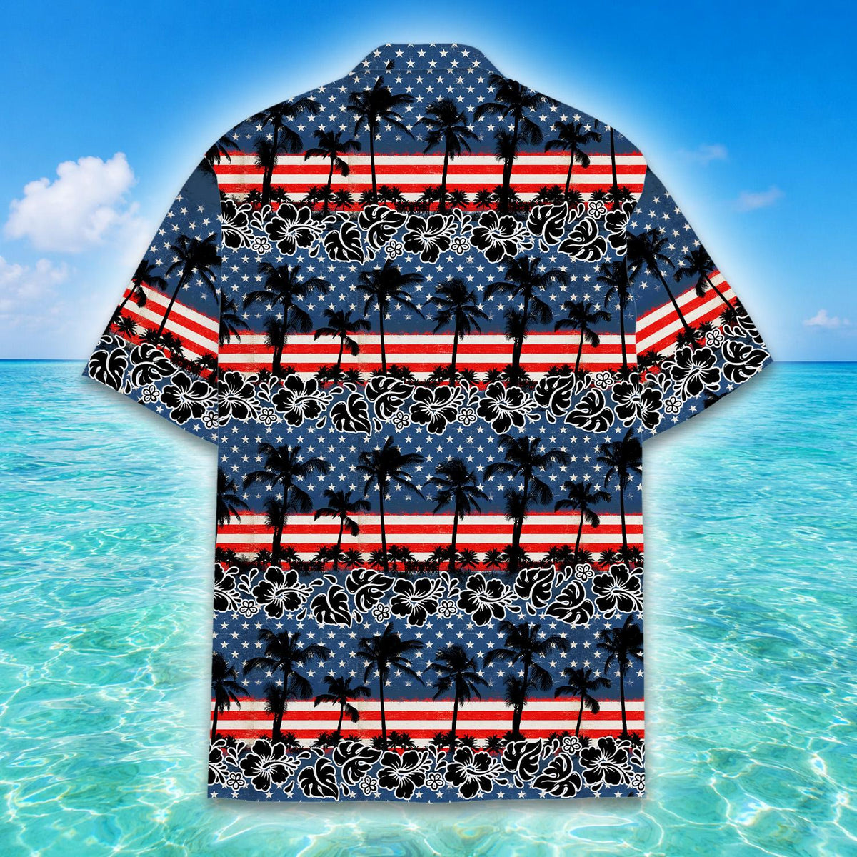 Patriotic tropical hawaiian shirt, alternate back view