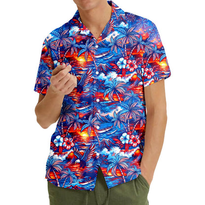 Second lifestyle view showcasing the festive fourth of july hawaiian shirt on a person