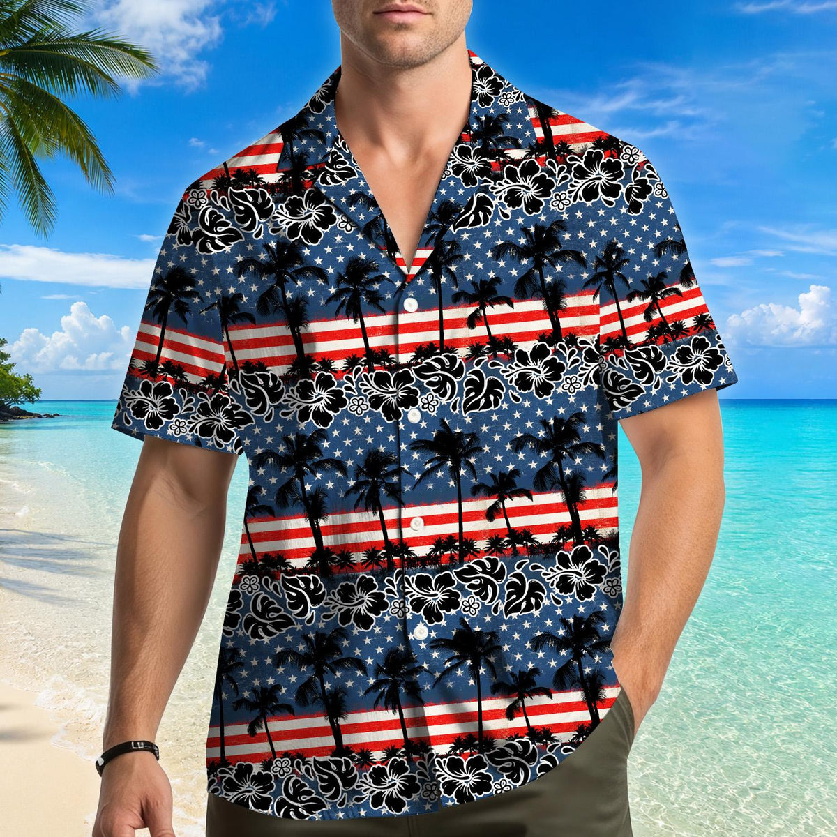 Alternate lifestyle view of the matching family hawaiian shirts
