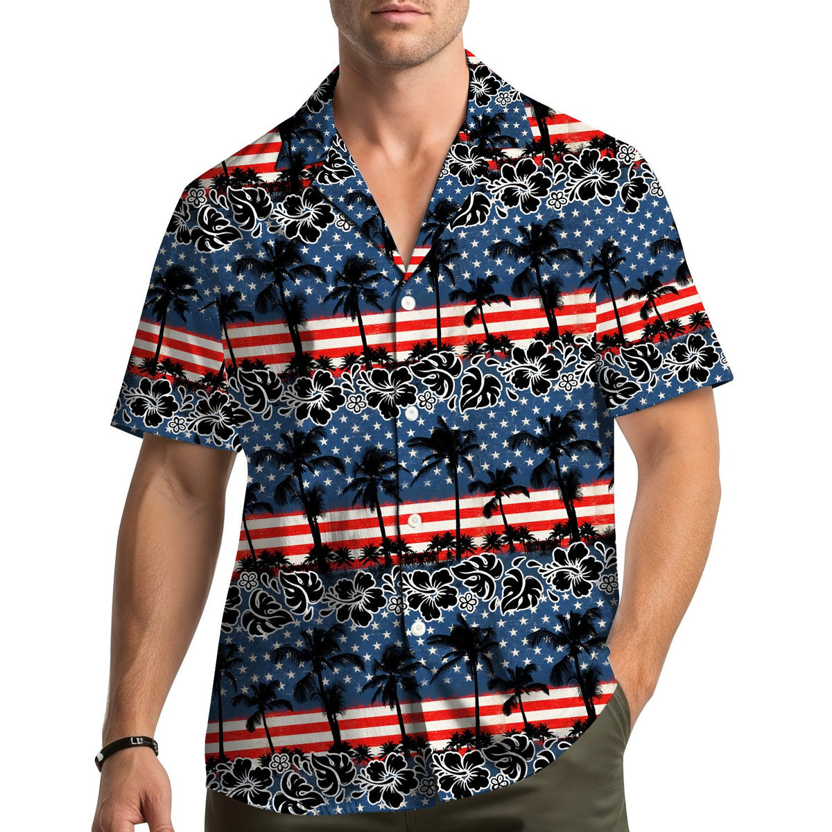 Lifestyle view of the matching family hawaiian shirts