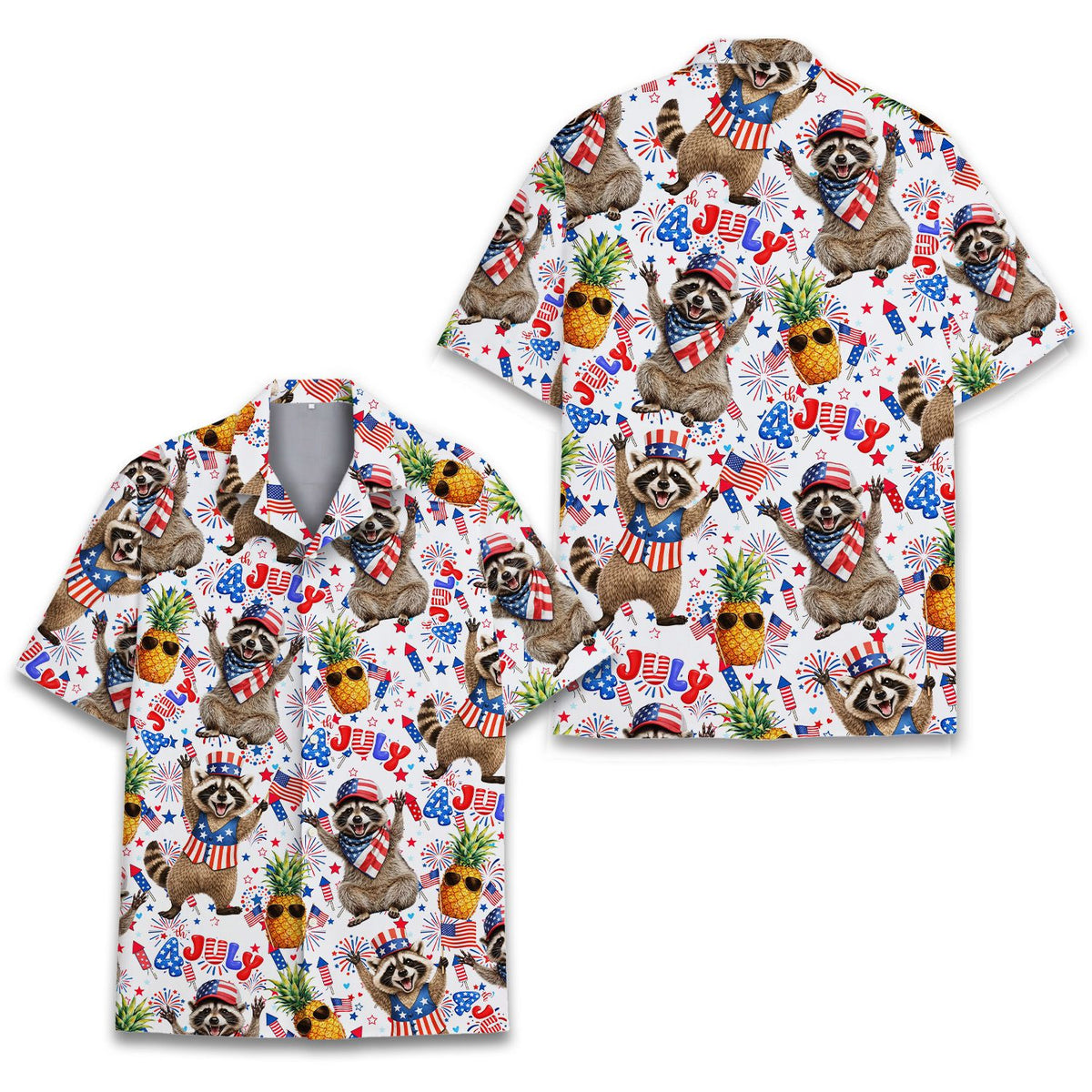 Another detailed front view of the patriotic matching family hawaiian shirt