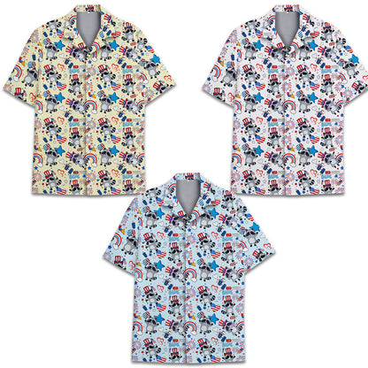 View of the patriotic hawaiian shirt on a white background showing the colorful pattern