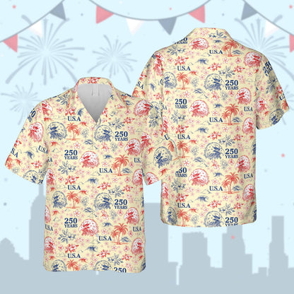 Patriotic hawaiian shirt with bald eagles on a yellow background, front view