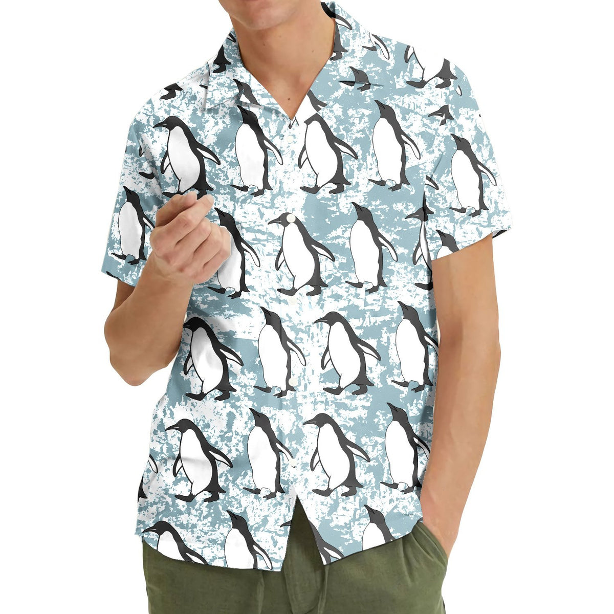 Matching family hawaiian shirts with light blue ice background, main view
