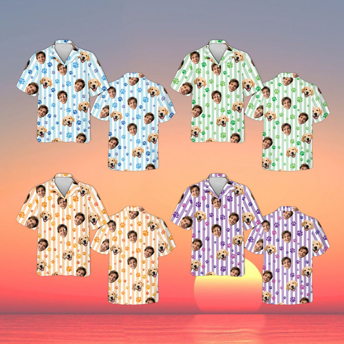 Another front view of the personalized colorful hawaiian shirt with custom text