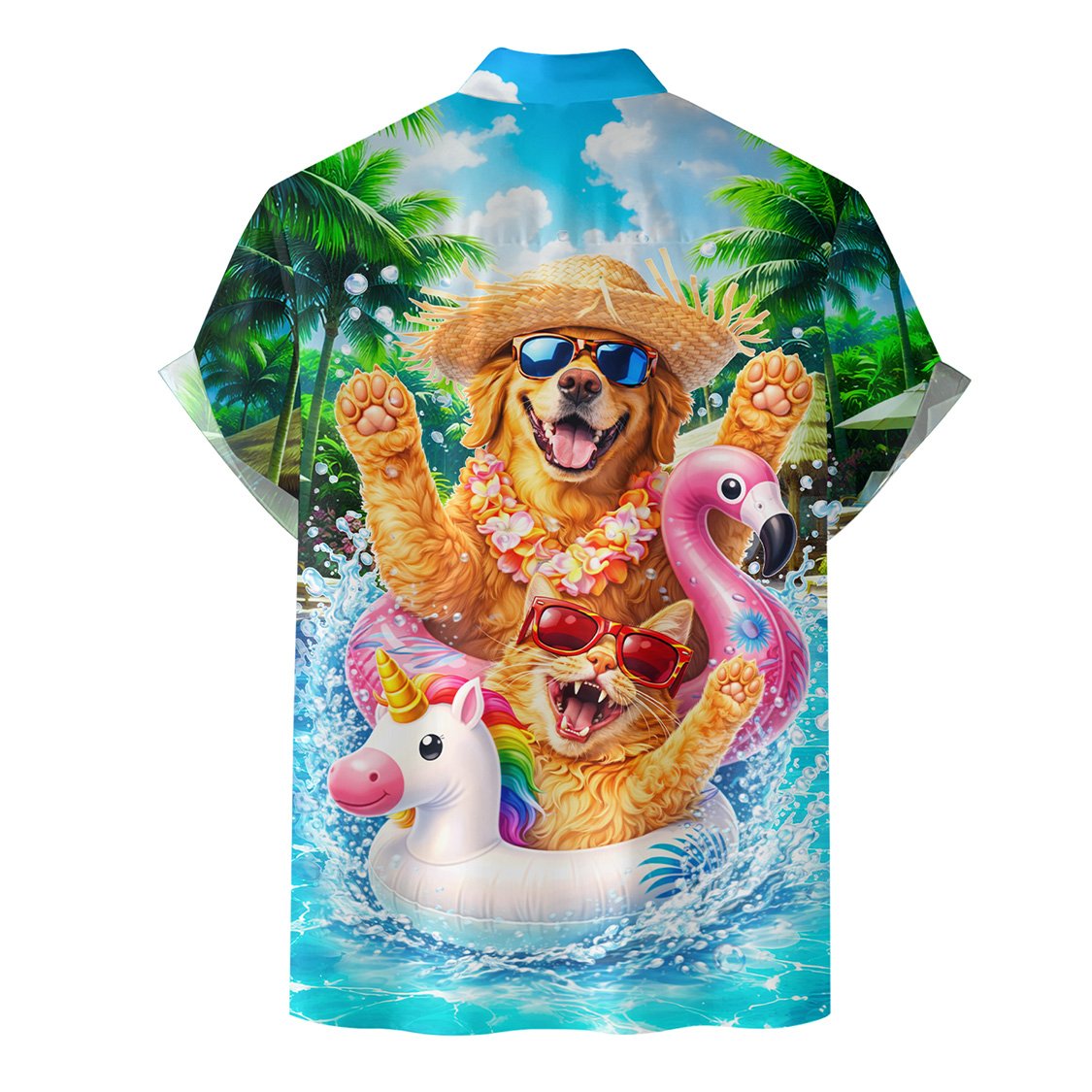 Alternate back view of matching family hawaiian shirts
