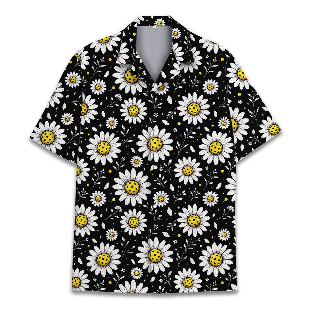 Another front view of the floral hawaiian shirt with black background