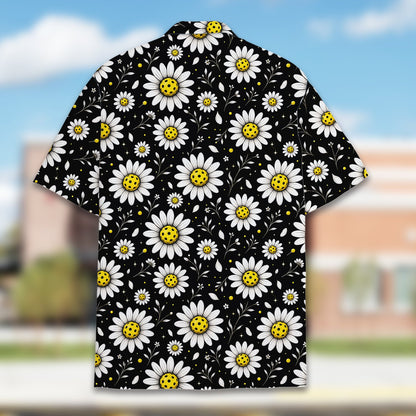 Additional back view of the black pickleball hawaiian shirt