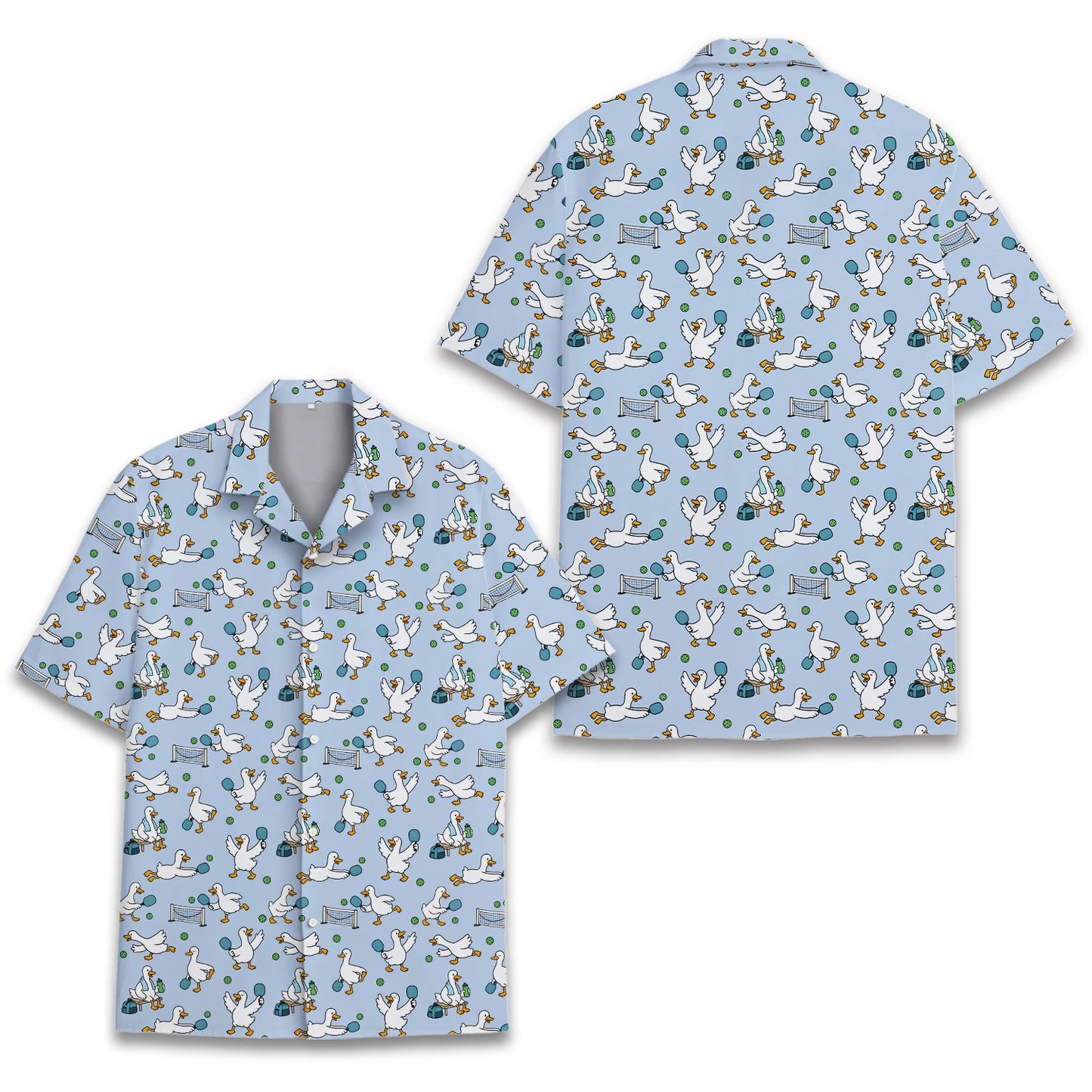 Front view of the pickleball duck hawaiian shirt