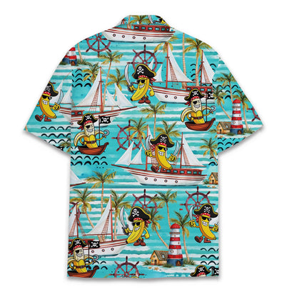 Back view of the pirate banana pattern hawaiian shirt