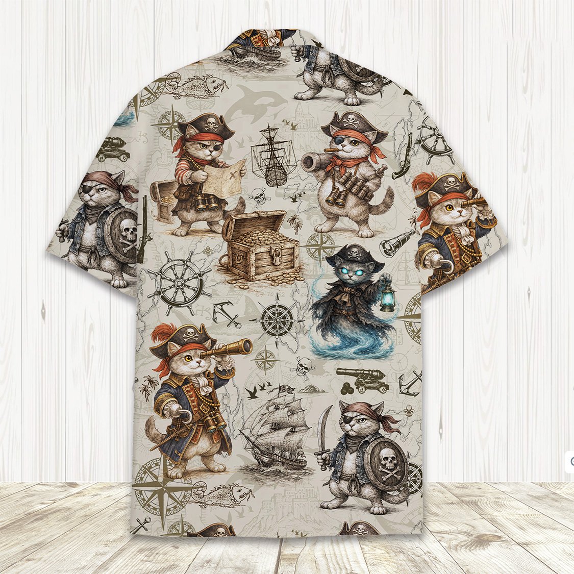 Back view of the beige matching family hawaiian shirt
