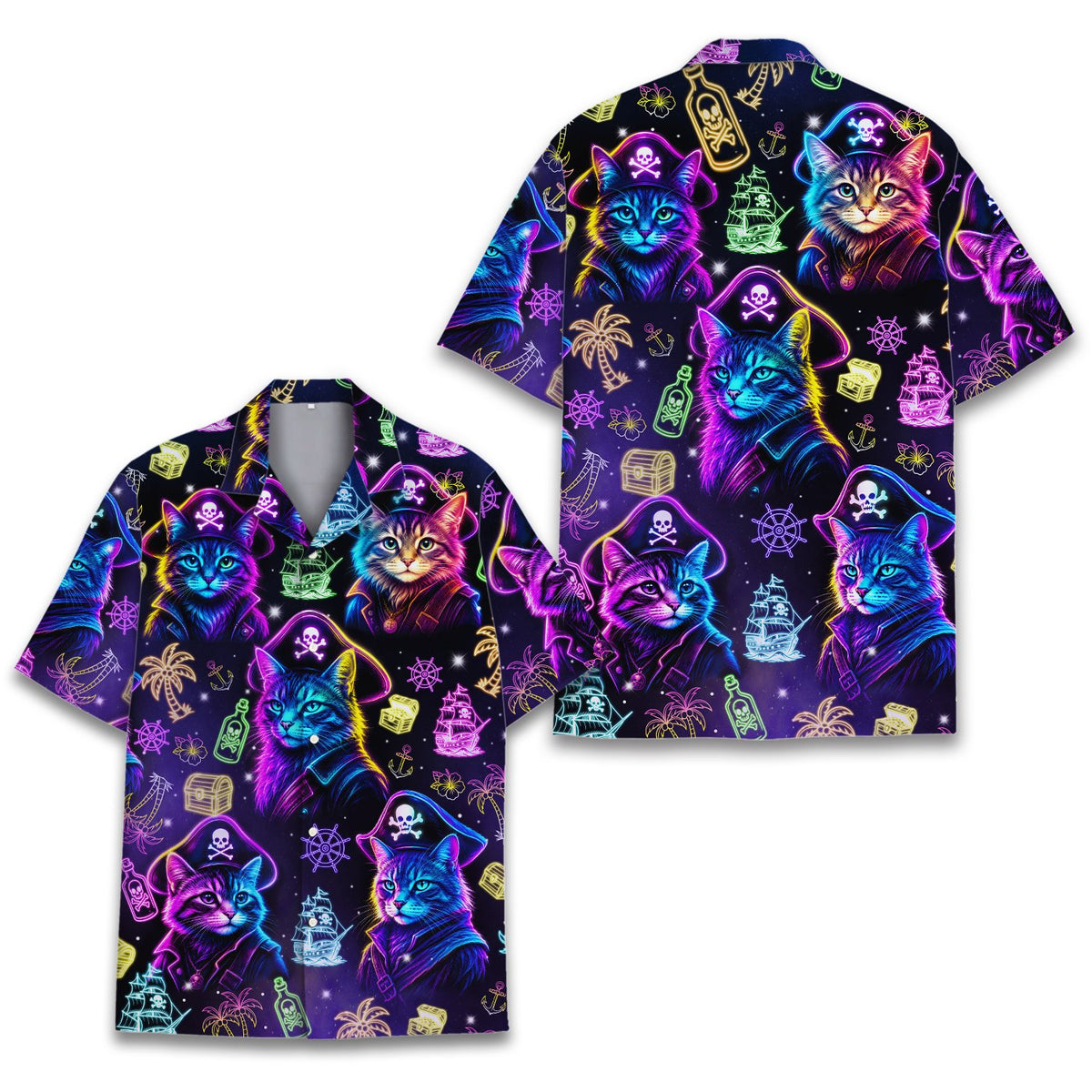 Close up view of the hawaiian pirate shirt fabric