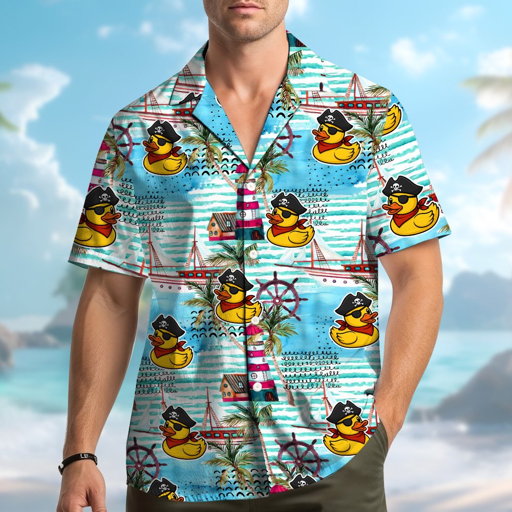 Another lifestyle view showing the family matching hawaiian shirts