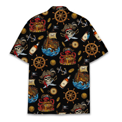 Close up back view of the pirate hawaiian shirt pattern