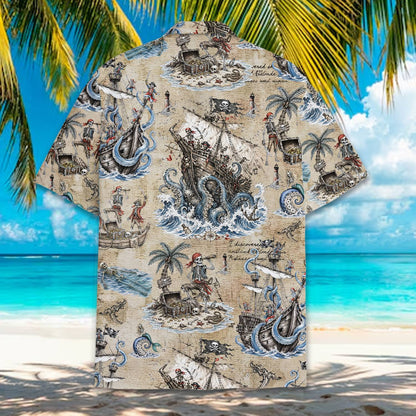 Detailed back view of the vintage map print hawaiian shirt
