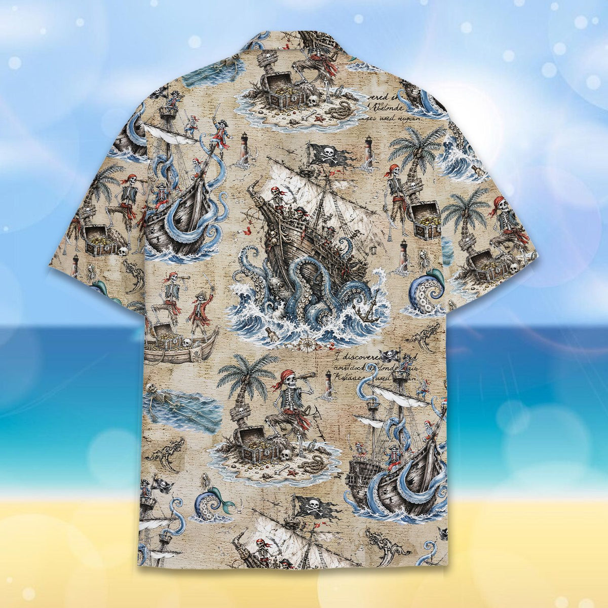 Full back view showcasing the all-over pirate theme design