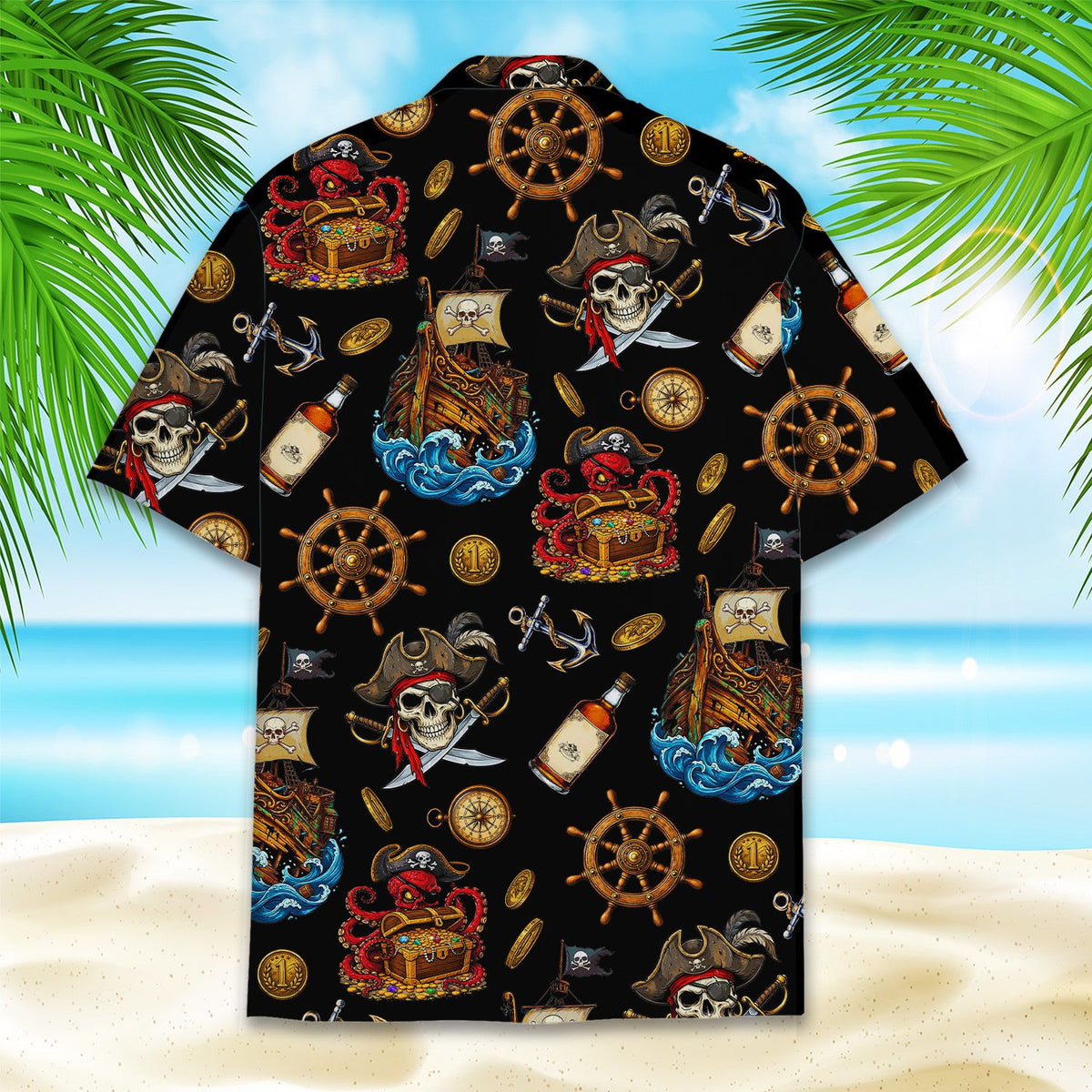 Back view of the pirate hawaiian shirt for family matching outfits