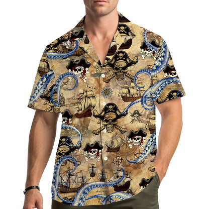 Lifestyle view of adults wearing the matching family hawaiian shirts