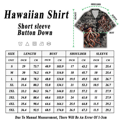 Lifestyle or alternate view of the pirate octopus tribal hawaiian shirt
