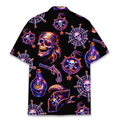 Back view of the black pirate hawaiian shirt showing all-over print