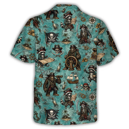 Adult wearing the pirate hawaiian shirt outdoors
