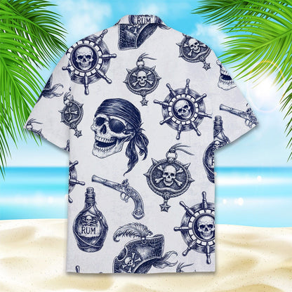 Back view of the white pirate hawaiian shirt
