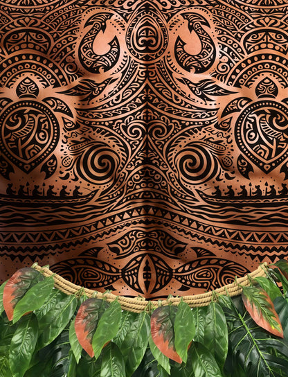 Close up detail of the abstract polynesian tattoo hawaiian shirt fabric