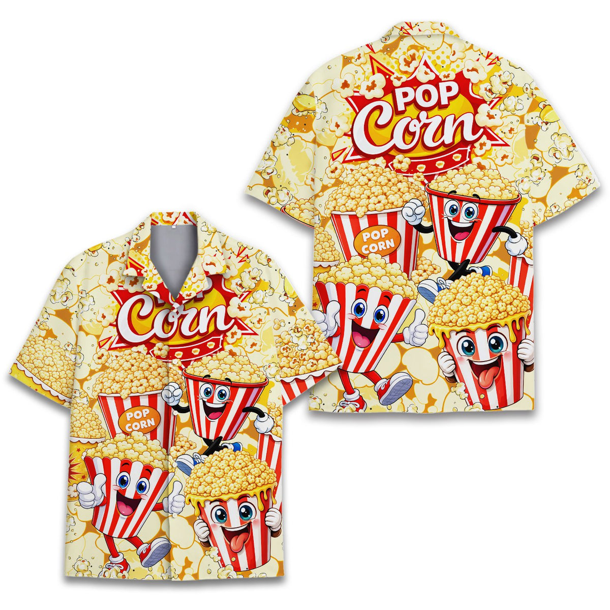 Yellow popcorn hawaiian shirt front view