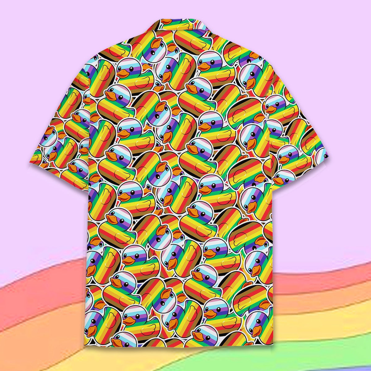 Back view of the multicolor rainbow pride matching family hawaiian shirt