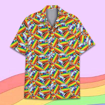 Front view of the rainbow pride matching family hawaiian shirt