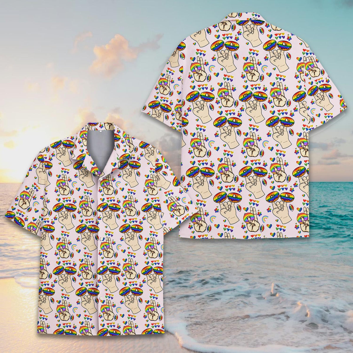 Second lifestyle view of an adult wearing the family hawaiian shirts design