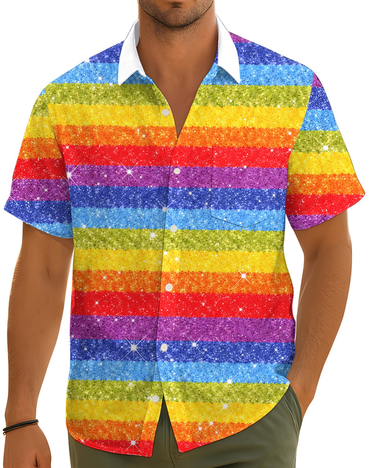 Second back view of the multicolor pride hawaiian shirt