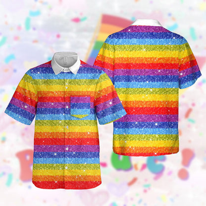 Close up back view of the pride hawaiian shirt pattern