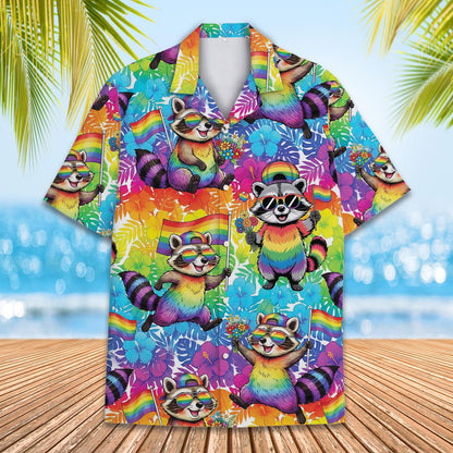 Another front view showing the colorful hibiscus flowers on the hawaiian shirt