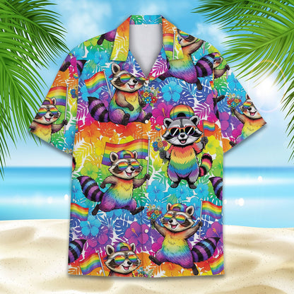 Front view of the vibrant multicolor pride hawaiian shirt