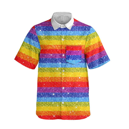 Lifestyle image of family wearing matching pride hawaiian shirts