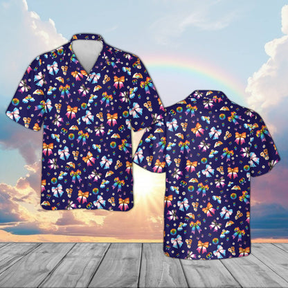 Navy pride hawaiian shirt with vibrant all over print, front view