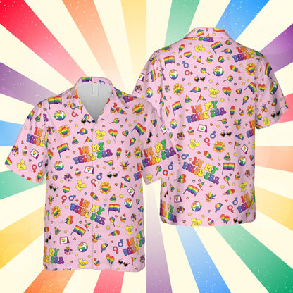 Multicolor pride hawaiian shirt front view on pink background