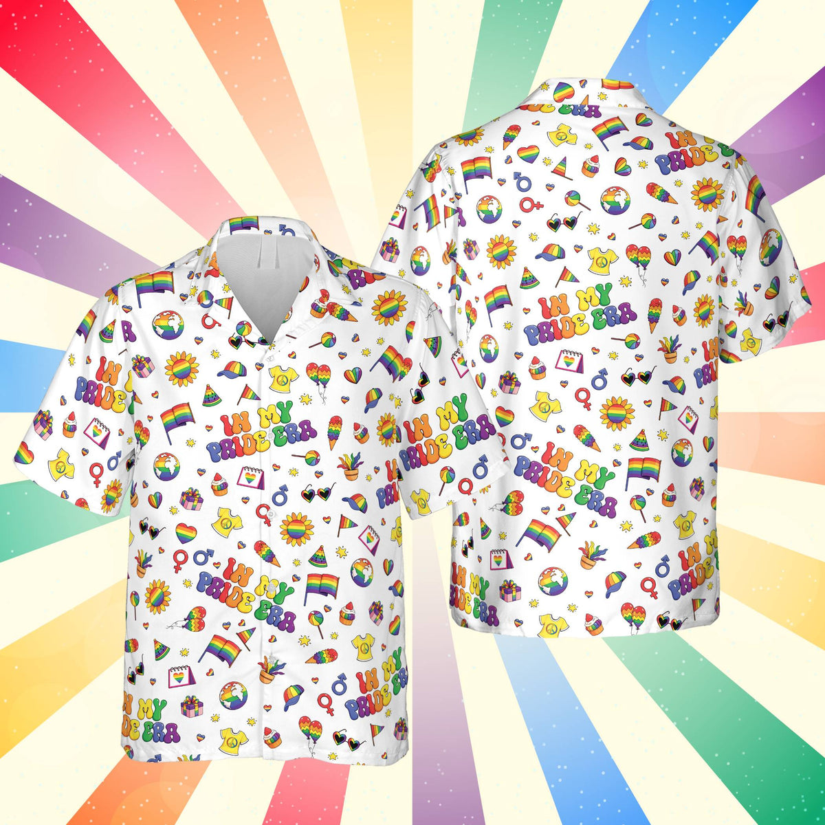 Multicolor pride hawaiian shirt front view on white background