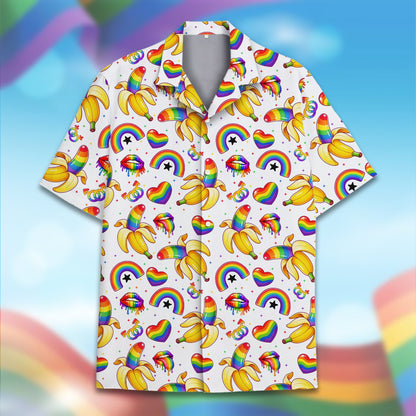 Another front view showcasing the vibrant pride hawaiian shirt design