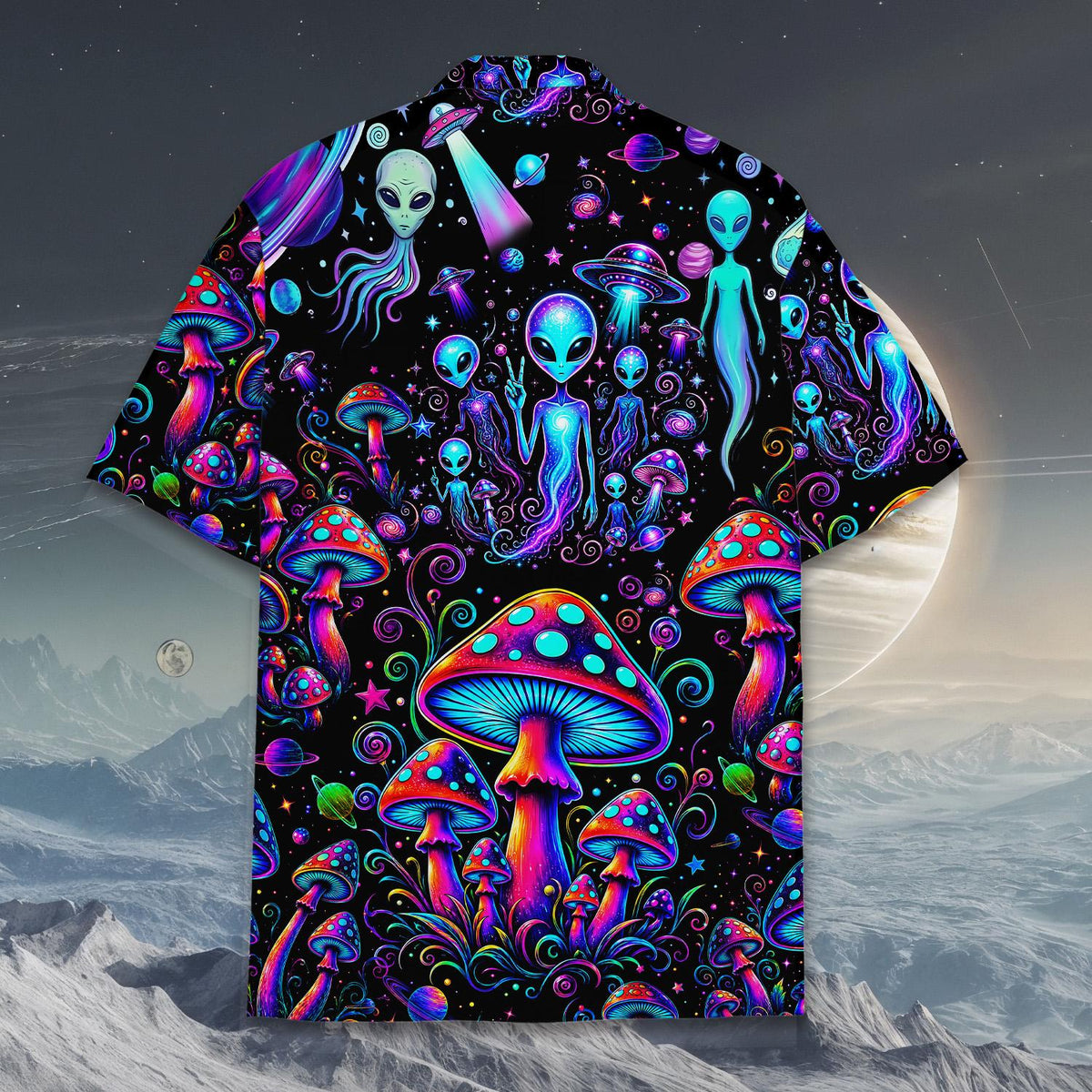 Another back view of the matching family hawaiian shirt design