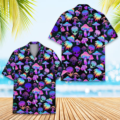 Third lifestyle view showcasing the neon pink and purple alien mushroom pattern
