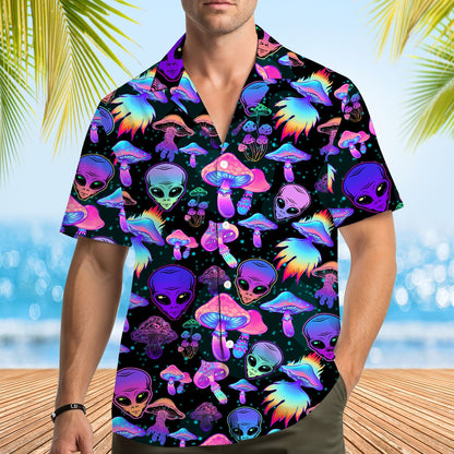 Fifth lifestyle view of the abstract alien hawaiian shirt