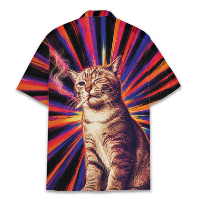 Back view of the matching family hawaiian shirt with radiant sunburst lines