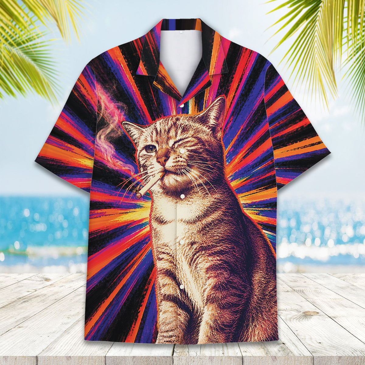 Fourth lifestyle view highlighting the abstract winking feline design