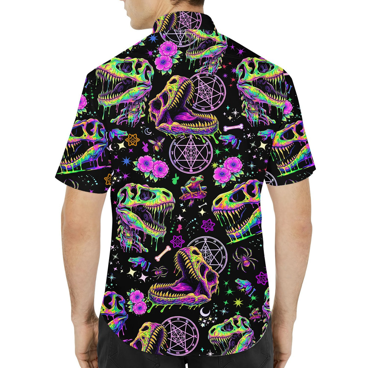 Second lifestyle view of the matching family hawaiian shirts outdoors