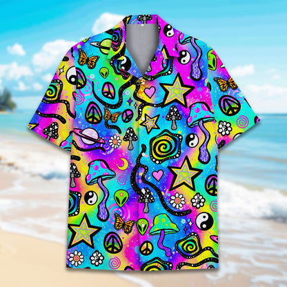 Detailed front view of the family matching psychedelic shirt