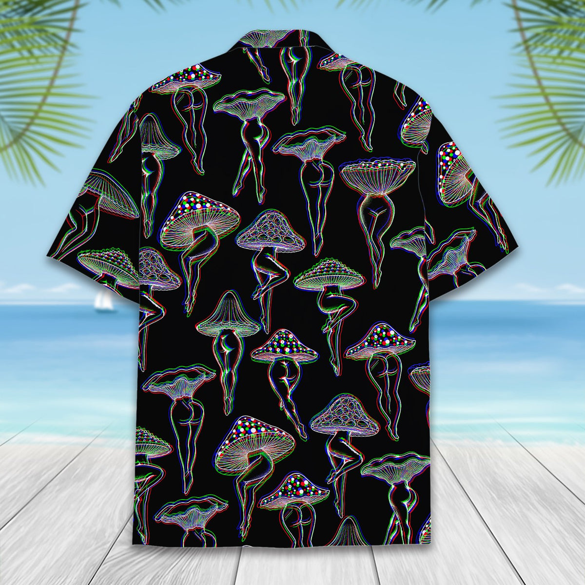 Close-up back view of the matching family hawaiian shirt design