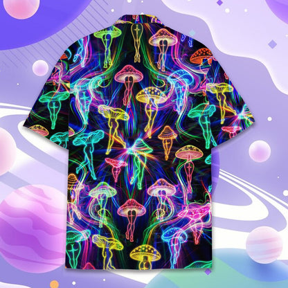 Back angle showing the continuous abstract pattern on the hawaiian shirt